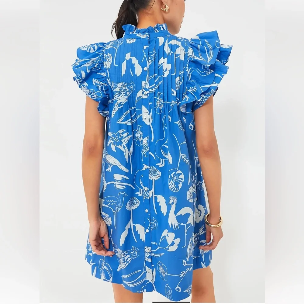 OLIPHANT Exclusive Audubon Blue Pintuck Ruffle Mini Dress - Picture 4 of 12